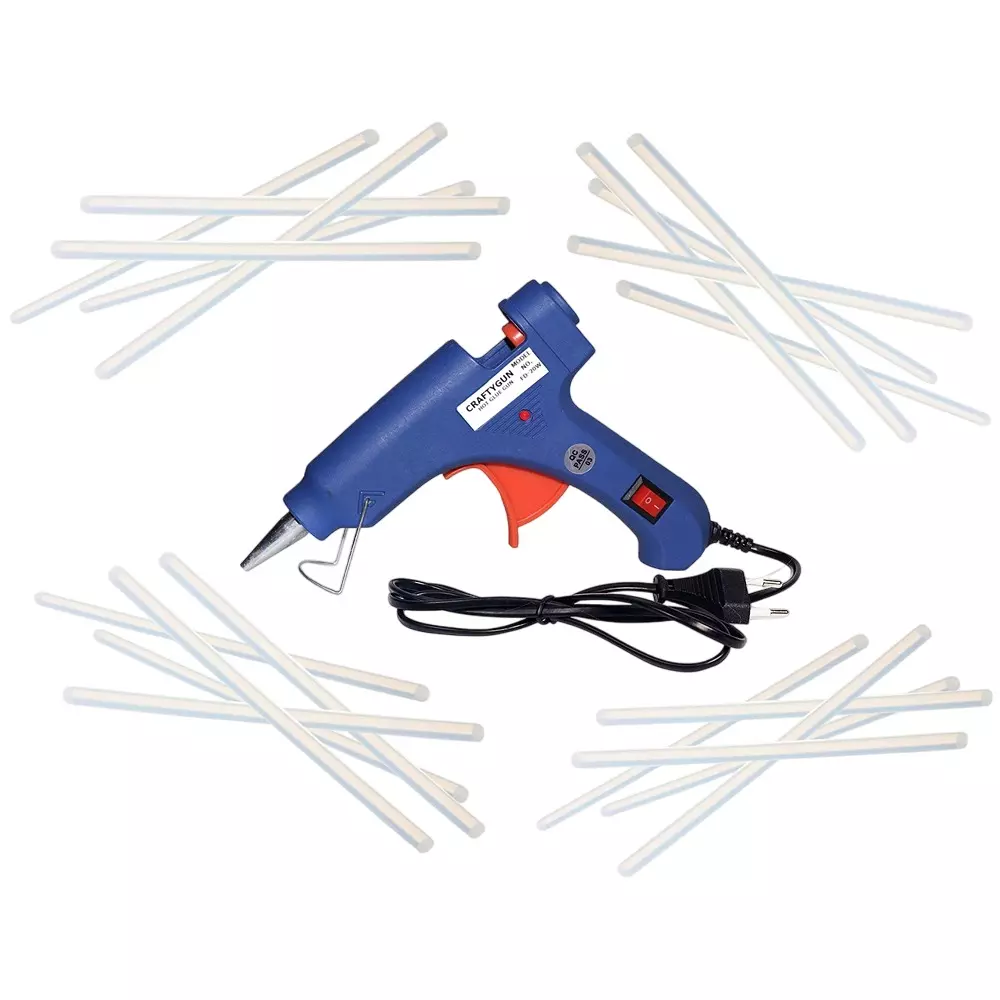 CRAFTYGUN 20 W Standard Temperature Glue Gun with 20 Sticks ON OFF Switch & Indicator 7 mm Stick Diameter Blue, BLMINI-20WWT-20-ST