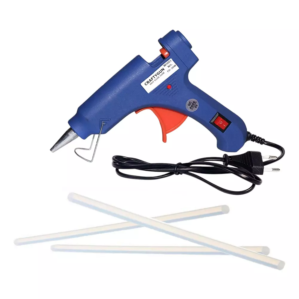 CRAFTYGUN 20 W Standard Temperature Glue Gun with 3 Sticks ON OFF Switch & Indicator 7 mm Stick Diameter Blue, BLMINI-20WWT-3-ST
