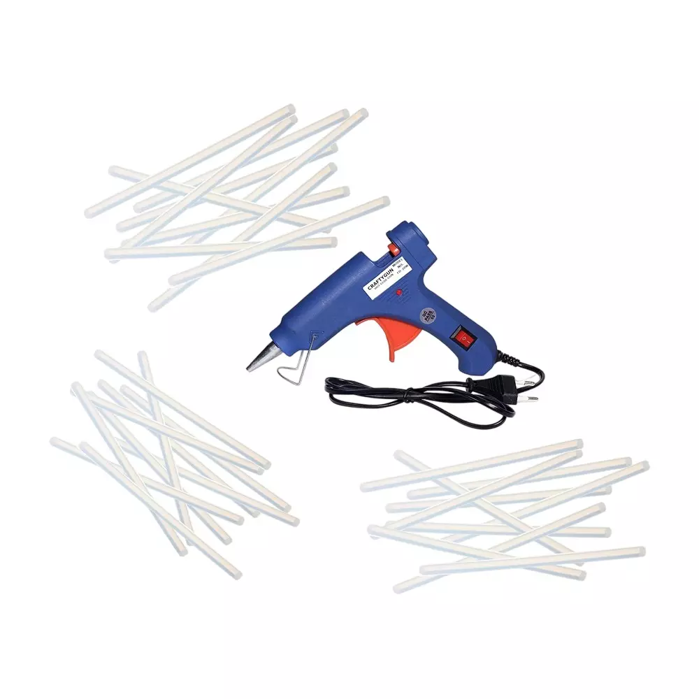 CRAFTYGUN 20 W Glue Gun with 30 Sticks ON OFF Switch & Indicator 7 mm Stick Diameter Blue, SH_BLMINI-20WWT-30-ST