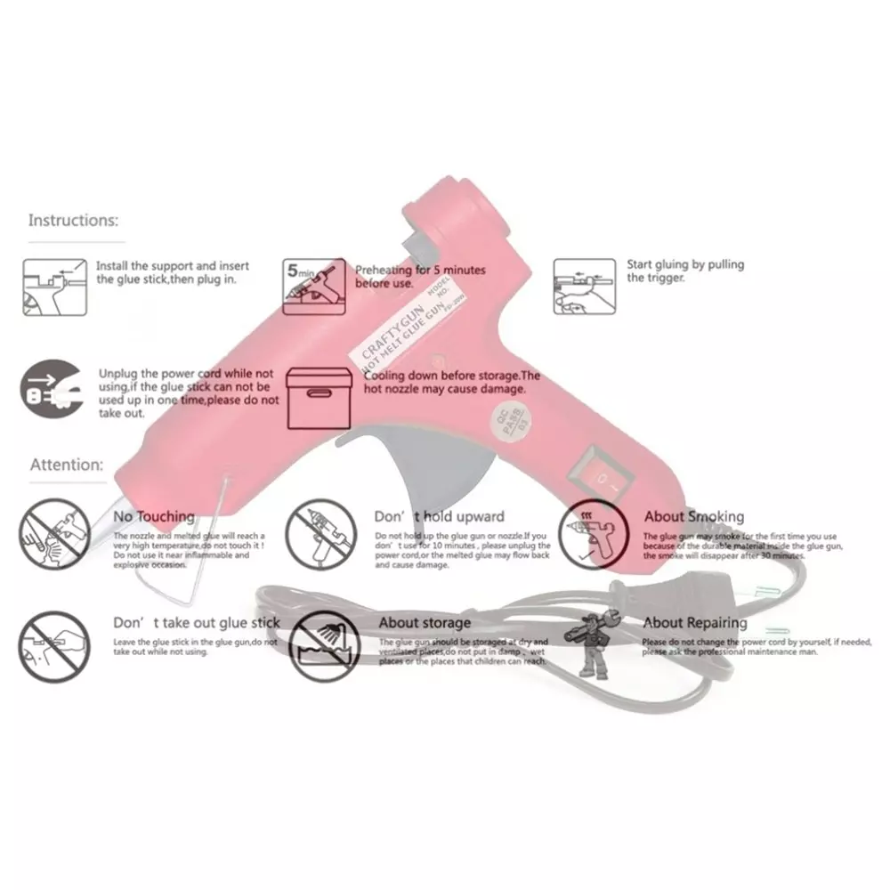 CRAFTYGUN 20 W Glue Gun with 3 Sticks ON OFF Switch & Indicator 7 mm Stick Diameter Red, SH_(RED)MINI-20WWT-3-ST