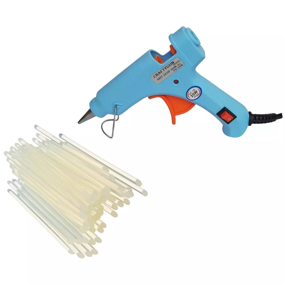 CRAFTYGUN 20 W Standard Temperature Glue Gun with 40 Sticks ON OFF Switch & Indicator 7 mm Stick Diameter Sky Blue, (SKYBLUE)MINI-20WWT-40-ST