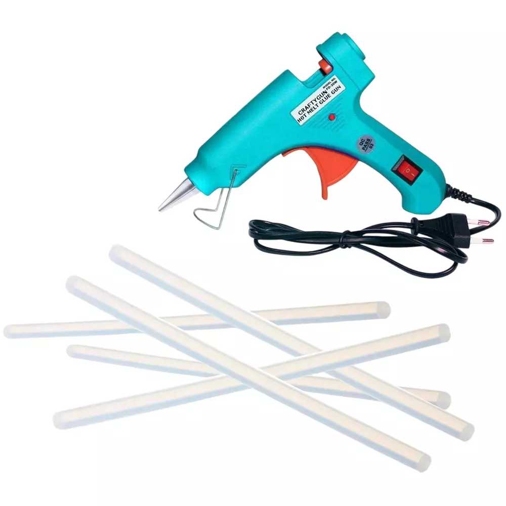 CRAFTYGUN 20 W Standard Temperature Glue Gun with 5 Sticks ON OFF Switch & Indicator 7 mm Stick Diameter Turquoise, (TURQISS)MINI-20WWT-5-ST