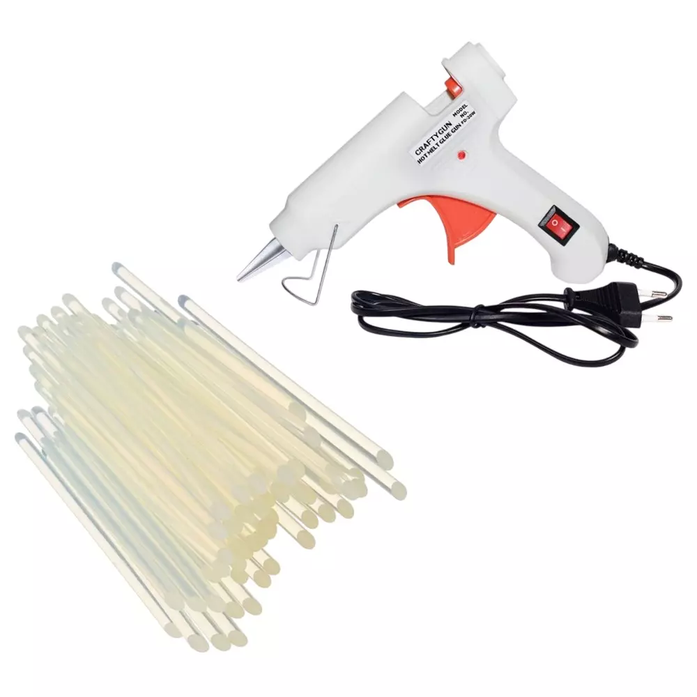 CRAFTYGUN 20 W Glue Gun with 40 Sticks ON OFF Switch & Indicator 7 mm Stick Diameter White, SH_(WHITEE)MINI-20WWT-40-ST