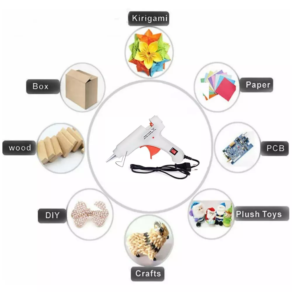 CRAFTYGUN 20 W Glue Gun with 40 Sticks ON OFF Switch & Indicator 7 mm Stick Diameter White, SH_(WHITEE)MINI-20WWT-40-ST