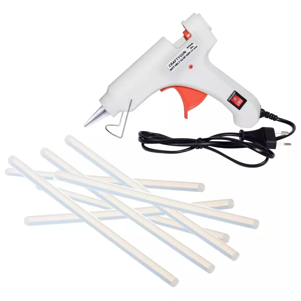 CRAFTYGUN 20 W Glue Gun with 7 Sticks ON OFF Switch & Indicator 7 mm Stick Diameter White, SH_(WHITEE)MINI-20WWT-7-ST