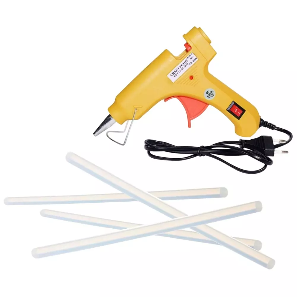 CRAFTYGUN 20 W Standard Temperature Glue Gun with 4 Sticks ON OFF Switch & Indicator 7 mm Stick Diameter Yellow, (YEELOO)MINI-20WWT-4-ST