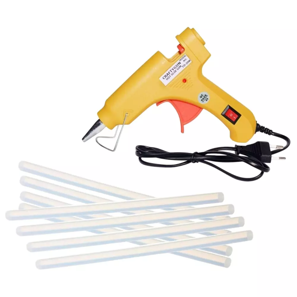 CRAFTYGUN 20 W Glue Gun with 8 Sticks ON OFF Switch & Indicator 7 mm Stick Diameter Yellow, SH_(YEELOO)MINI-20WWT-8-ST