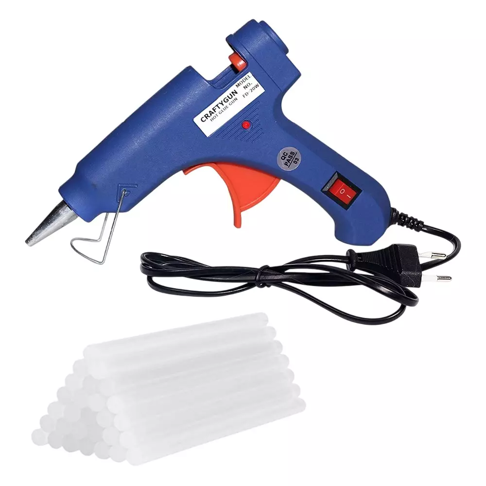 CRAFTYGUN 20 W Standard Temperature Mini Glue Gun with 30 Sticks Blue 7 mm Stick Diameter, BBLLUUEEMINI-30-STKKS