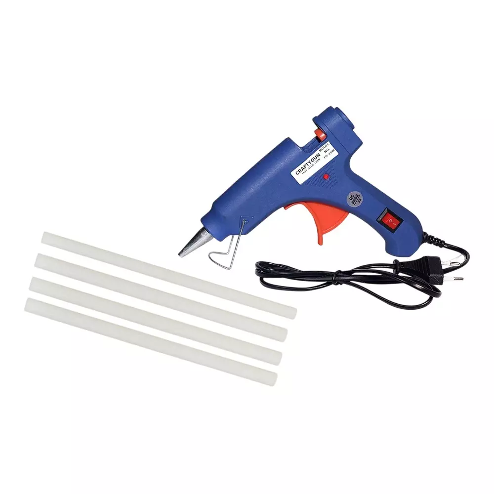 CRAFTYGUN 20 W Standard Temperature Mini Glue Gun with 4 Sticks Blue 7 mm Stick Diameter, BBLLUUEEMINI-4-STKKS