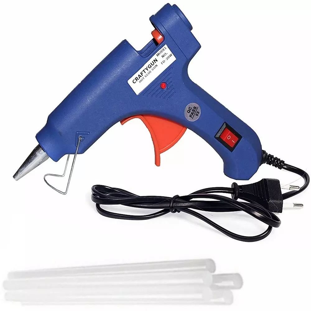 CRAFTYGUN 20 W Standard Temperature Mini Glue Gun with 5 Sticks Blue 7 mm Stick Diameter, BBLLUUEEMINI-5-STKKS