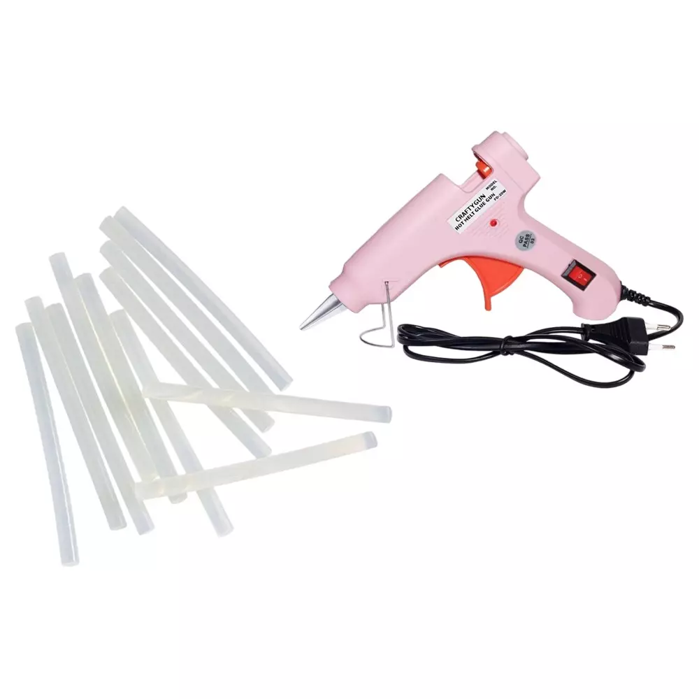 CRAFTYGUN 20 W Mini Glue Gun with 12 Sticks Pink 7 mm Stick Diameter, SH_PPIINK--MINI-12-STKKS-20WT