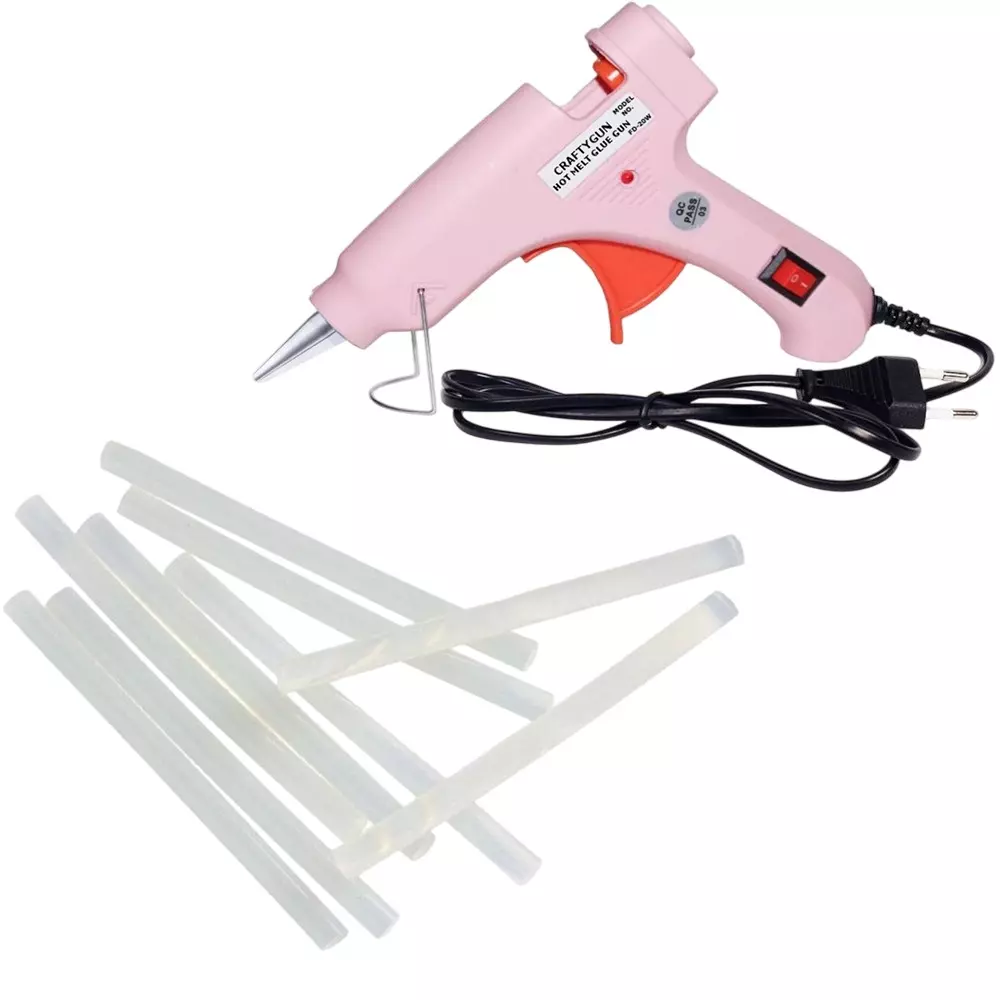 CRAFTYGUN 20 W Mini Glue Gun with 9 Sticks Pink 7 mm Stick Diameter, SH_PPIINK--MINI-9-STKKS-20WT