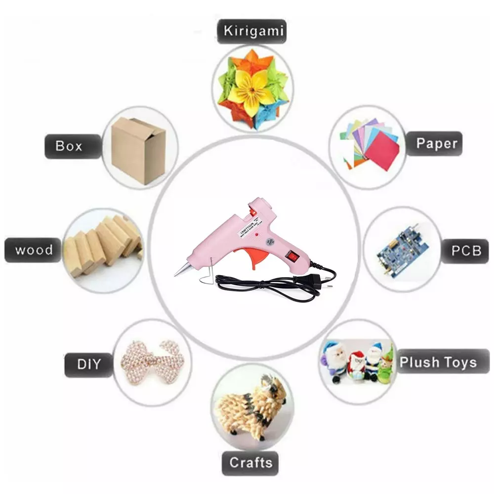 CRAFTYGUN 20 W Standard Temperature Mini Glue Guns Pink 7 mm Stick Diameter, PPIINK--MINI-0-STKKS-20WT