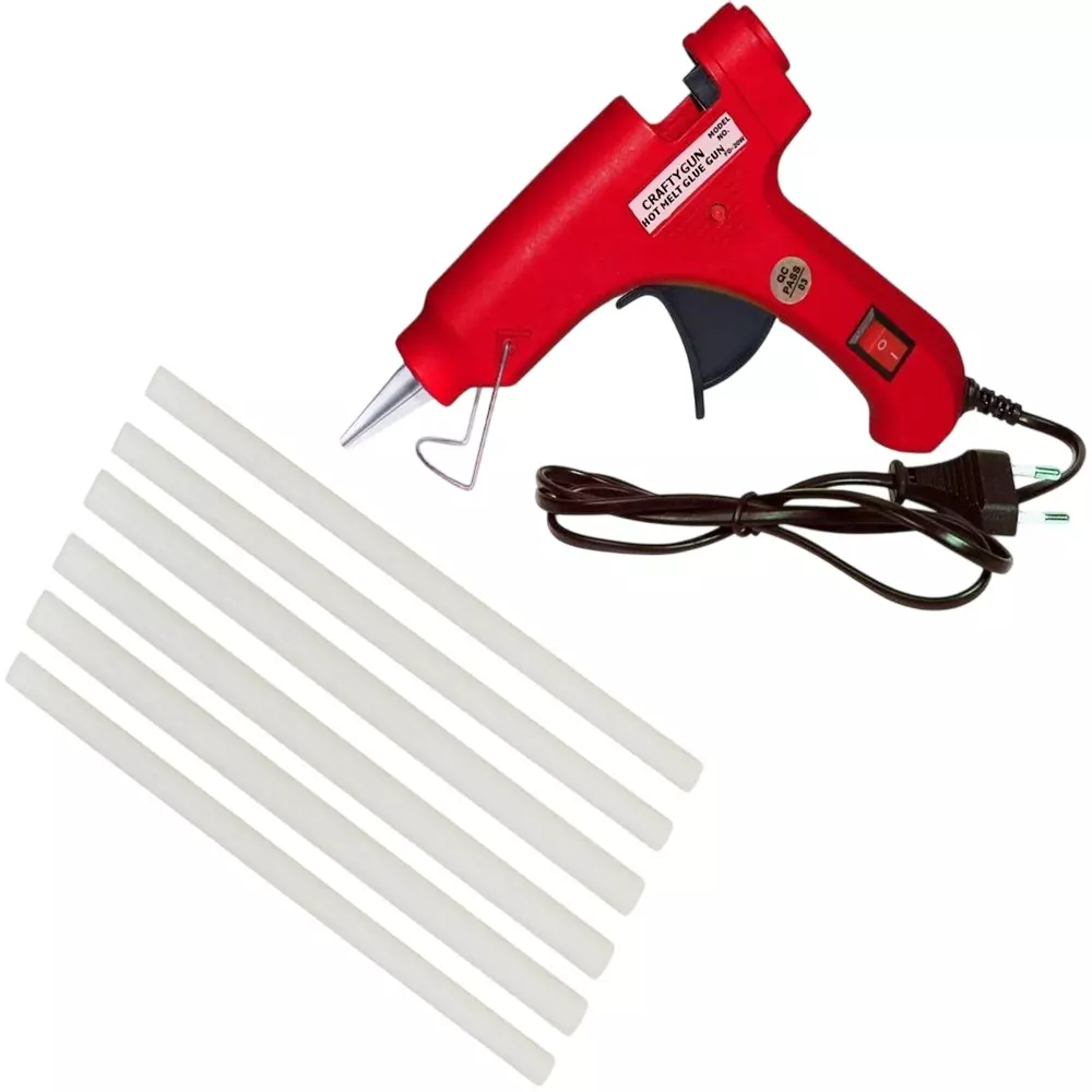 CRAFTYGUN 20 W Mini Glue Gun with 6 Sticks Red 7 mm Stick Diameter, SH_RREEDD--MINI-6-STKKS-20WT