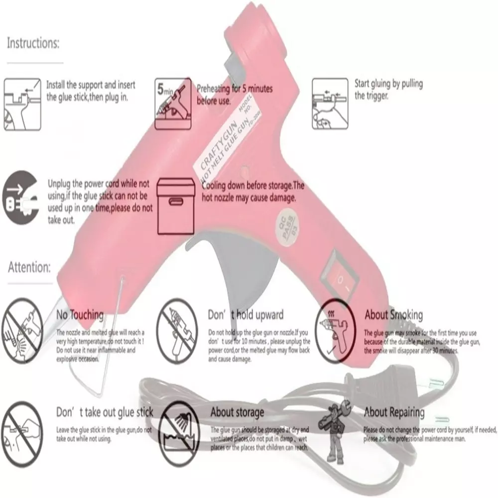 CRAFTYGUN 20 W Mini Glue Gun with 6 Sticks Red 7 mm Stick Diameter, SH_RREEDD--MINI-6-STKKS-20WT