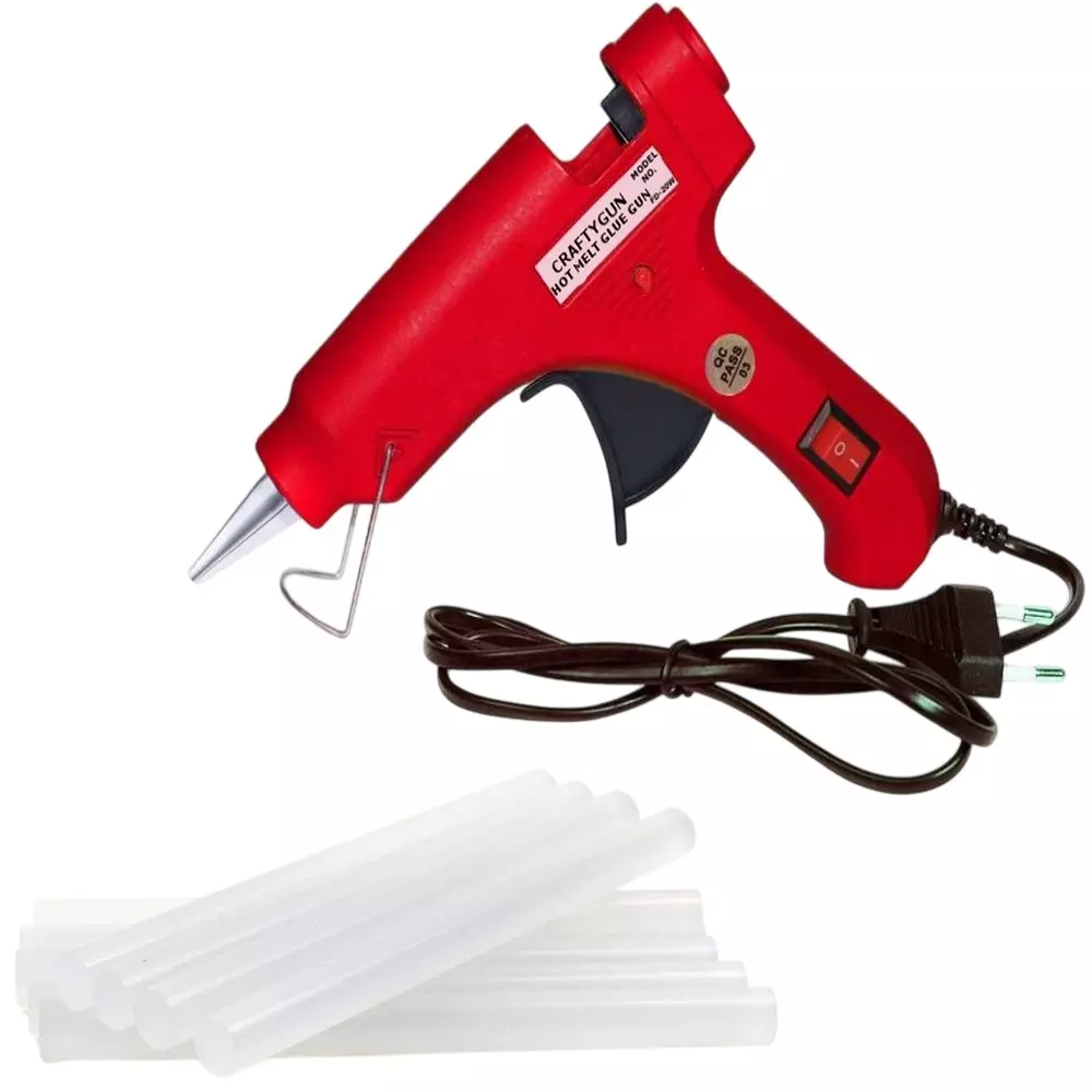 CRAFTYGUN 20 W Standard Temperature Mini Glue Gun with 8 Sticks Red 7 mm Stick Diameter, RREEDD--MINI-8-STKKS-20WT