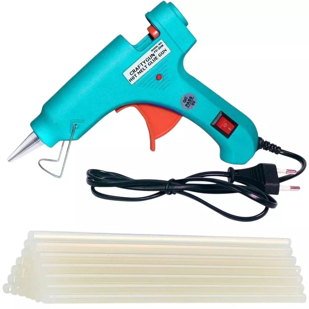 CRAFTYGUN 20 W Mini Glue Gun with 20 Sticks Turquoise 7 mm Stick Diameter, SH_TURQISS--MINI-20-STKKS-20WT