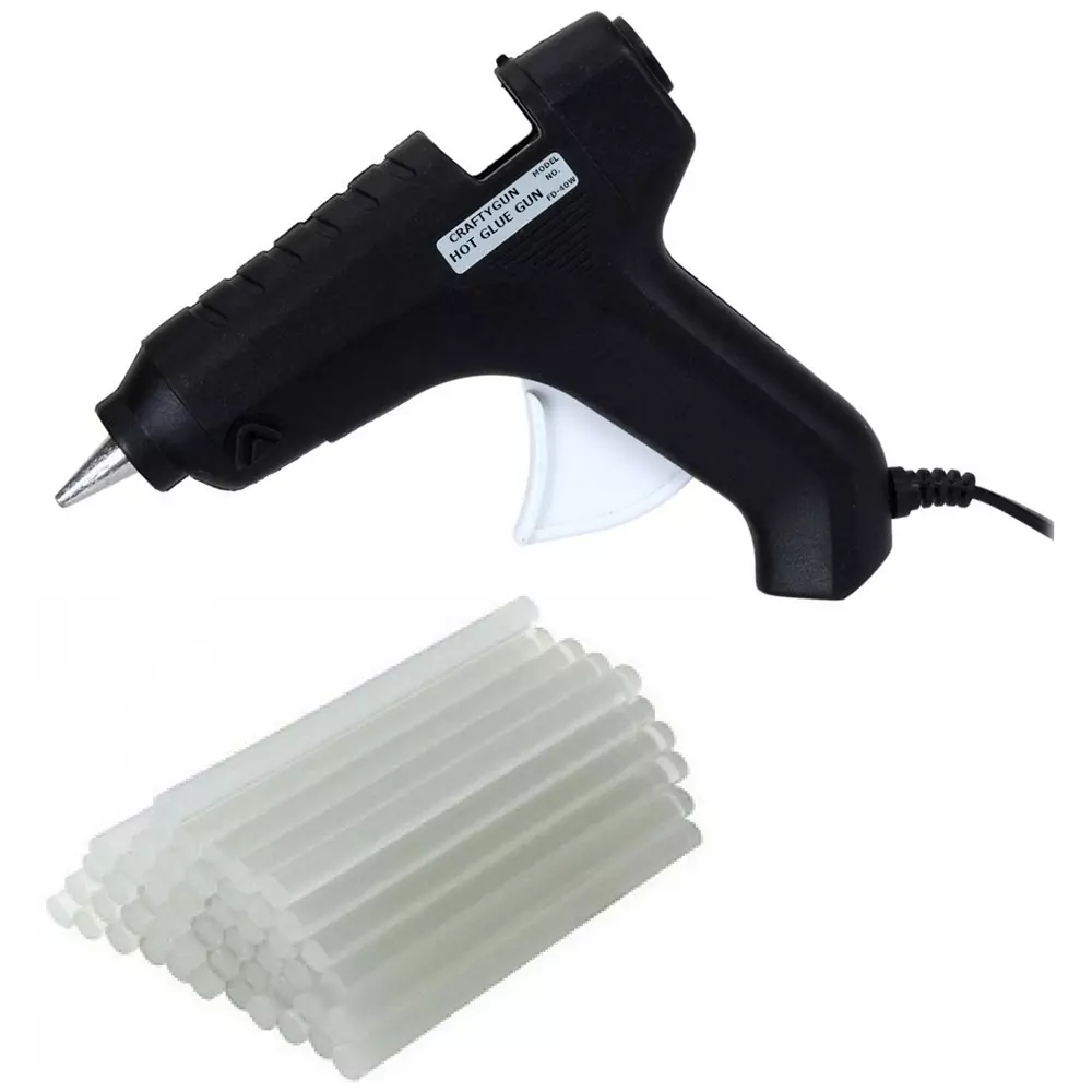 CRAFTYGUN 40 W Standard Temperature Hot Glue Gun with 25 Stick Black 11 mm Stick Dia., BLACK40-WT-CRAFTYGUN-25ST