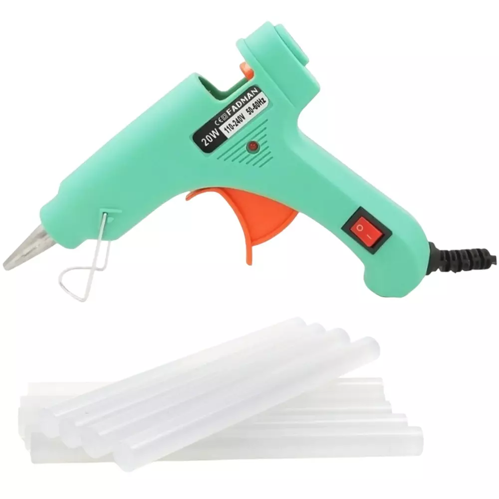 Fadman 20 W Standard Temperature Hot Melt Mini Glue Gun with 8 Stick Turquoise 7 mm Stick Dia., 0059-TURQUOISEMINI20WT-8ST
