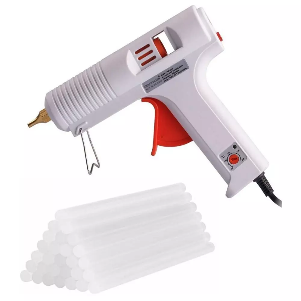 CRAFTYGUN 150 W Crown or Max Hot Melt Glue Gun with 30 Sticks Adjustable Temperature White 11 mm Stick Dia., (CRAFTY)-WHITE(150W)-30-ST