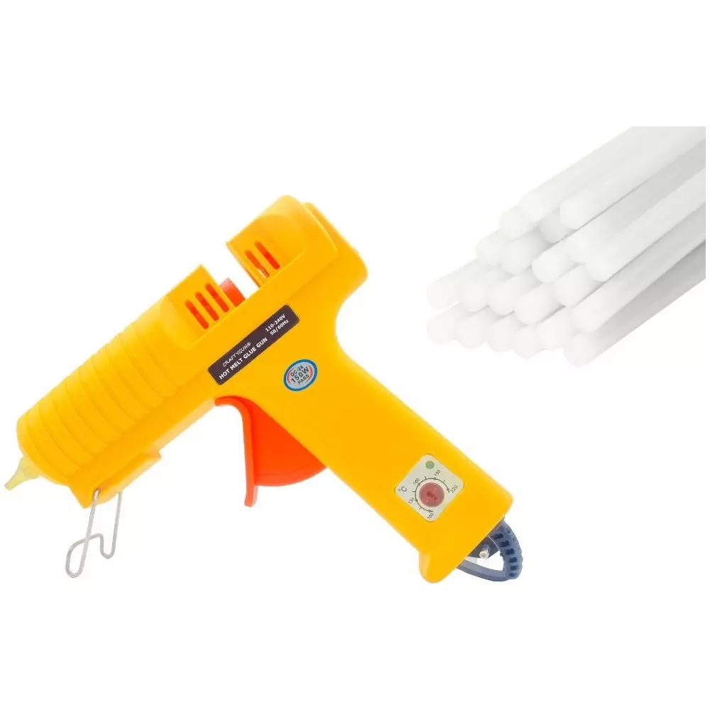 CRAFTYGUN 150 W Glue Gun with 20 Sticks Standard Temperature Yellow 11 mm Stick Dia., CRAFTYGUN (YELLOW) (150 WATT) 20 STICKS