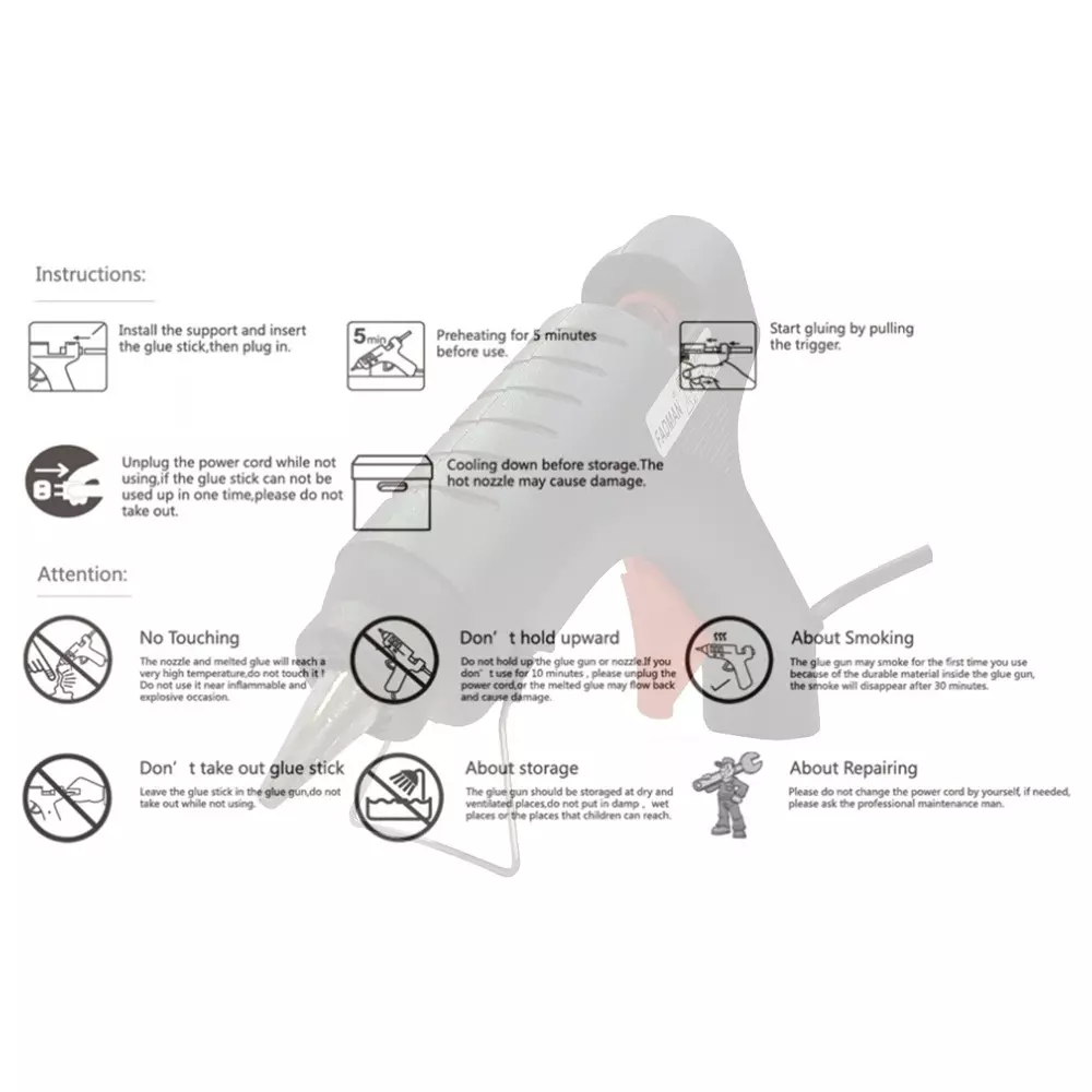 Fadman 40 W Hot Melt Glue Gun with 5 Sticks Standard Temperature Black 11 mm Stick Dia., 40WATT-NEWBLACK-RED-TRIGGER-(5STCKS)