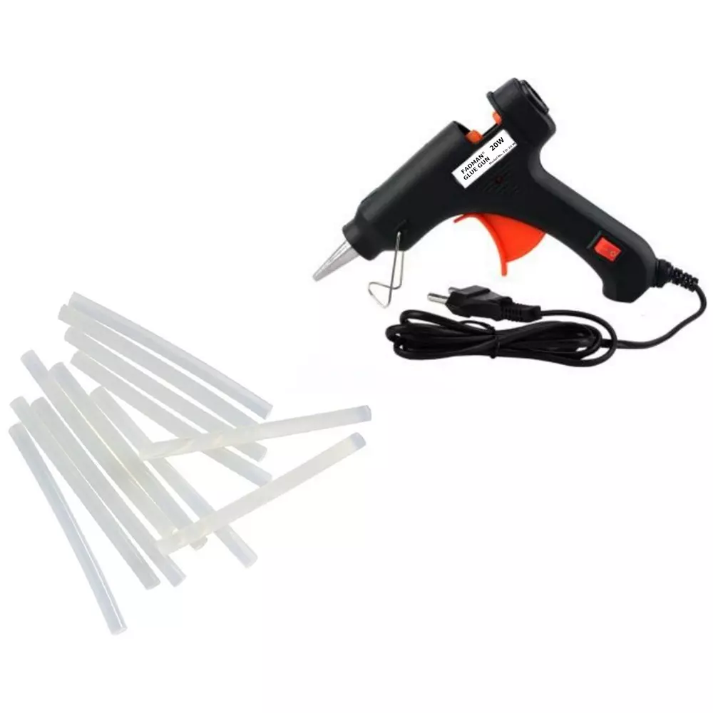 Fadman 20 W Hot Melt Glue Gun with 12 Sticks Standard Temperature Black 7 mm Stick Dia., (12)FD-20W BLACK -12-ST