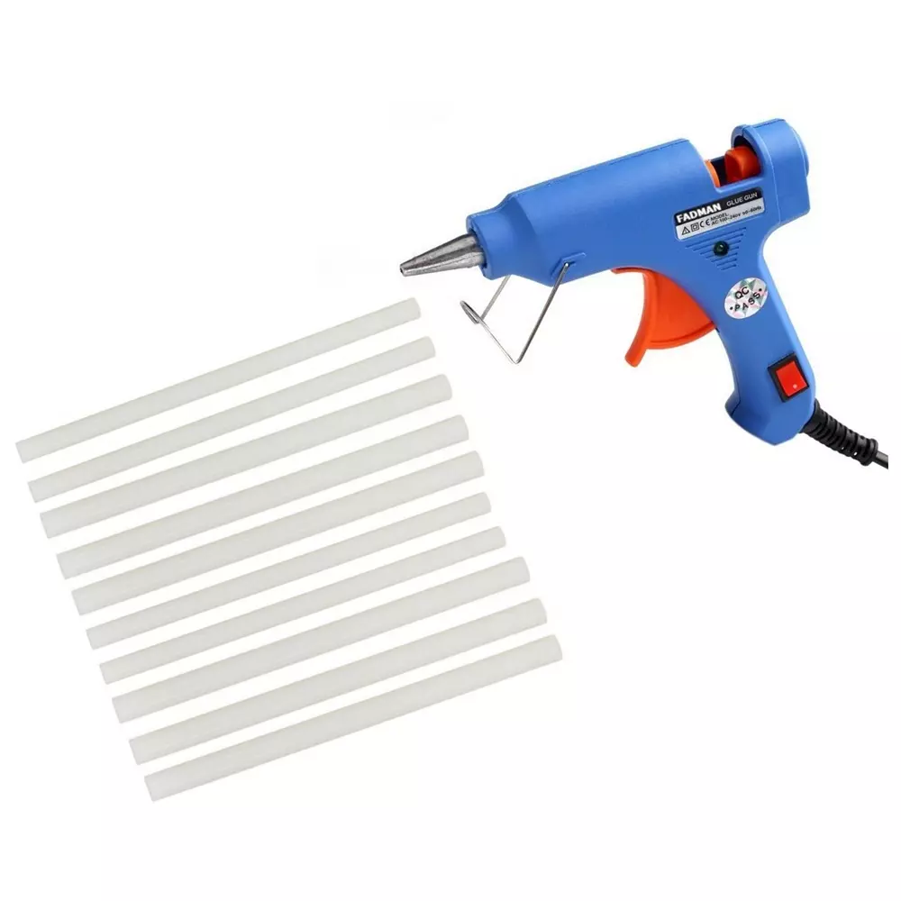 Fadman 20 W Hot Melt Mini Glue Gun with 10 Sticks Standard Temperature Blue 7 mm Stick Dia., SH_FADMANBLUEMINI10STICKS