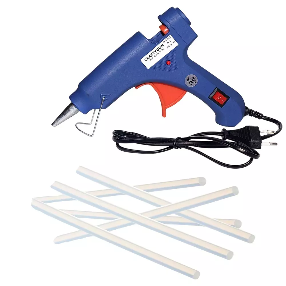CRAFTYGUN 20 W Glue Gun with 6 Sticks ON OFF Switch & Indicator 7 mm Stick Diameter Blue, SH_BLMINI-20WWT-6-ST