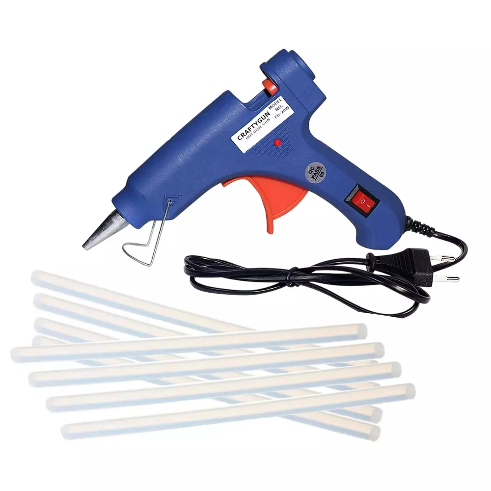 CRAFTYGUN 20 W Glue Gun with 8 Sticks ON OFF Switch & Indicator 7 mm Stick Diameter Blue, SH_BLMINI-20WWT-8-ST