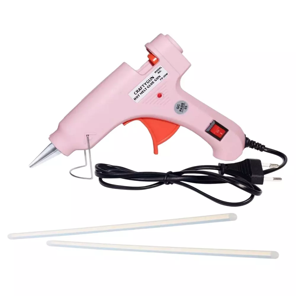 CRAFTYGUN 20 W Glue Gun with 2 Sticks ON OFF Switch & Indicator 7 mm Stick Diameter Pink, SH_(PINK)MINI-20WWT-2-ST