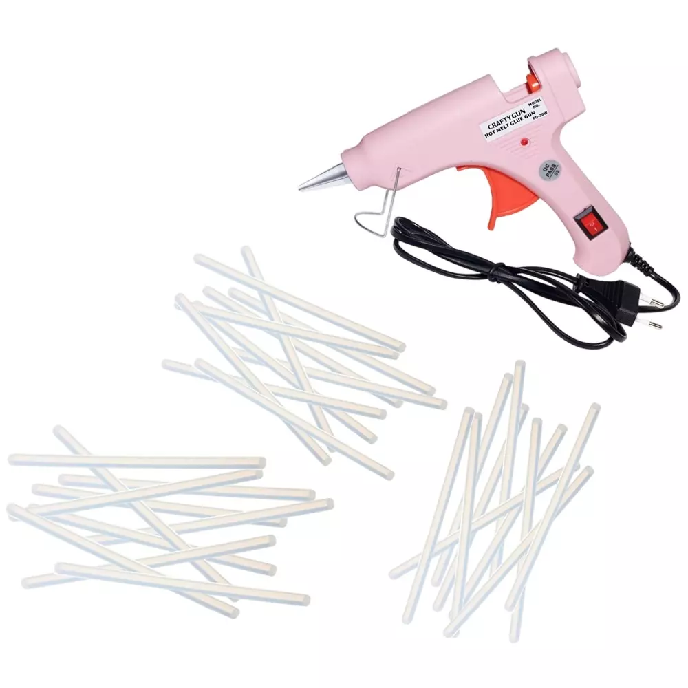 CRAFTYGUN 20 W Standard Temperature Glue Gun with 30 Sticks ON OFF Switch & Indicator 7 mm Stick Diameter Pink, (PINK)MINI-20WWT-30-ST