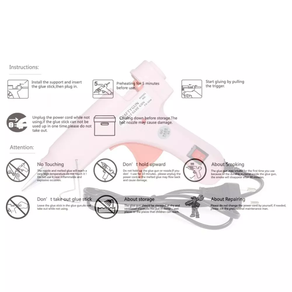CRAFTYGUN 20 W Glue Gun with 40 Sticks ON OFF Switch & Indicator 7 mm Stick Diameter Pink, SH_(PINK)MINI-20WWT-40-ST