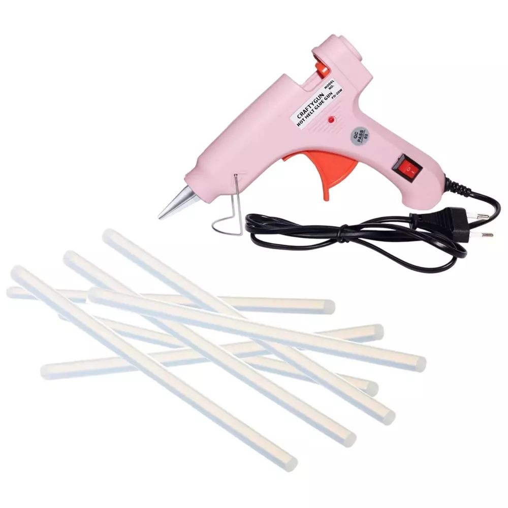 CRAFTYGUN 20 W Glue Gun with 7 Sticks ON OFF Switch & Indicator 7 mm Stick Diameter Pink, SH_(PINK)MINI-20WWT-7-ST