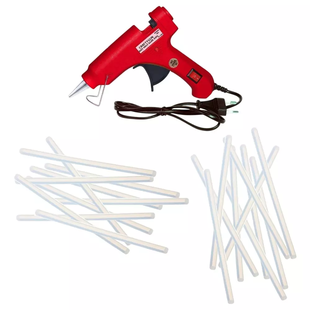 CRAFTYGUN 20 W Standard Temperature Glue Gun with 20 Sticks ON OFF Switch & Indicator 7 mm Stick Diameter Red, (RED)MINI-20WWT-20-ST