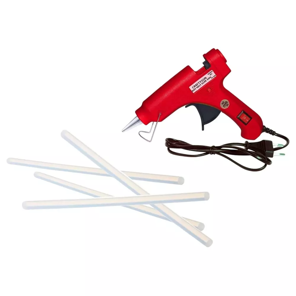 CRAFTYGUN 20 W Standard Temperature Glue Gun with 4 Sticks ON OFF Switch & Indicator 7 mm Stick Diameter Red, (RED)MINI-20WWT-4-ST