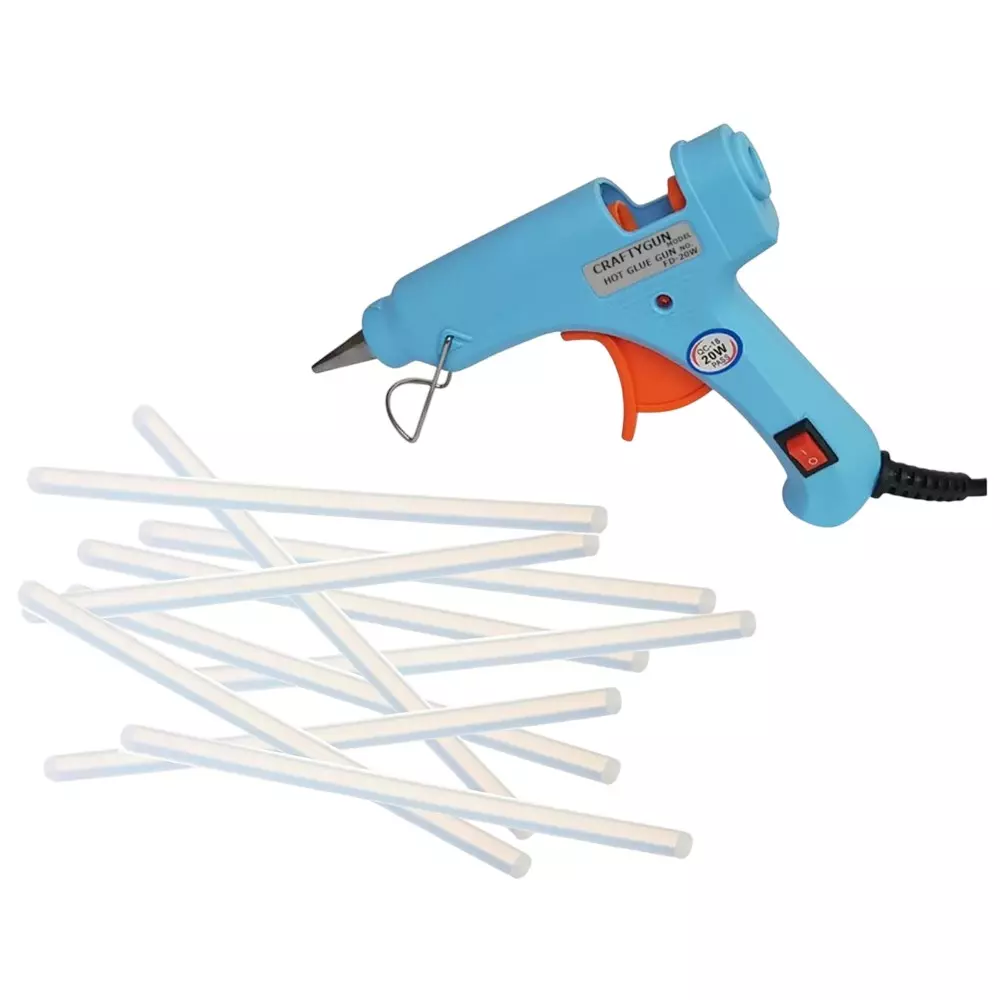 CRAFTYGUN 20 W Glue Gun with 10 Sticks ON OFF Switch & Indicator 7 mm Stick Diameter Sky Blue, SH_(SKYBLUE)MINI-20WWT-10-ST