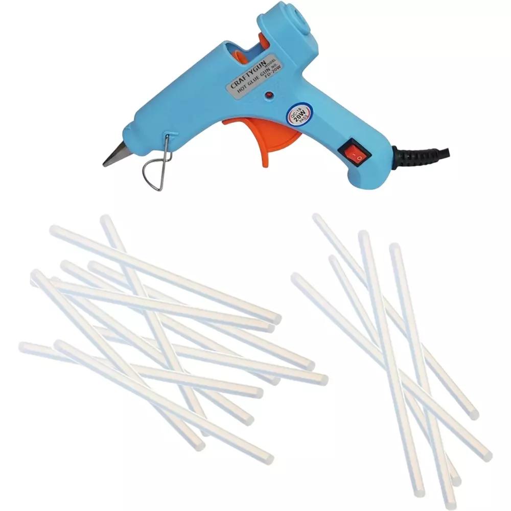 CRAFTYGUN 20 W Standard Temperature Glue Gun with 15 Sticks ON OFF Switch & Indicator 7 mm Stick Diameter Sky Blue, (SKYBLUE)MINI-20WWT-15-ST