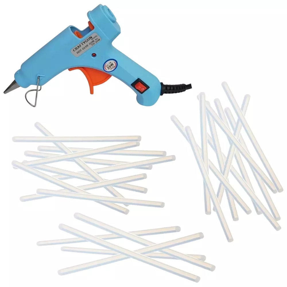 CRAFTYGUN 20 W Glue Gun with 25 Sticks ON OFF Switch & Indicator 7 mm Stick Diameter Sky Blue, SH_(SKYBLUE)MINI-20WWT-25-ST