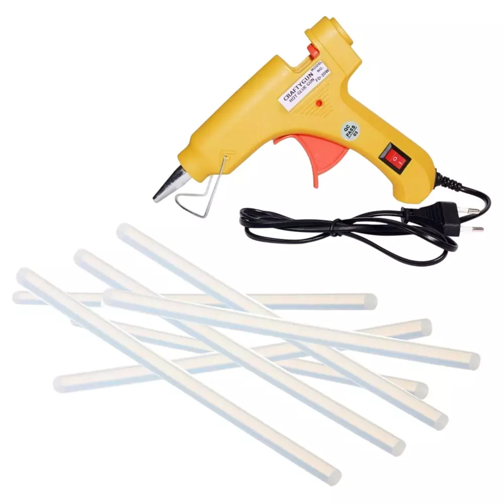 CRAFTYGUN 20 W Glue Gun with 7 Sticks ON OFF Switch & Indicator 7 mm Stick Diameter Yellow, SH_(YEELOO)MINI-20WWT-7-ST