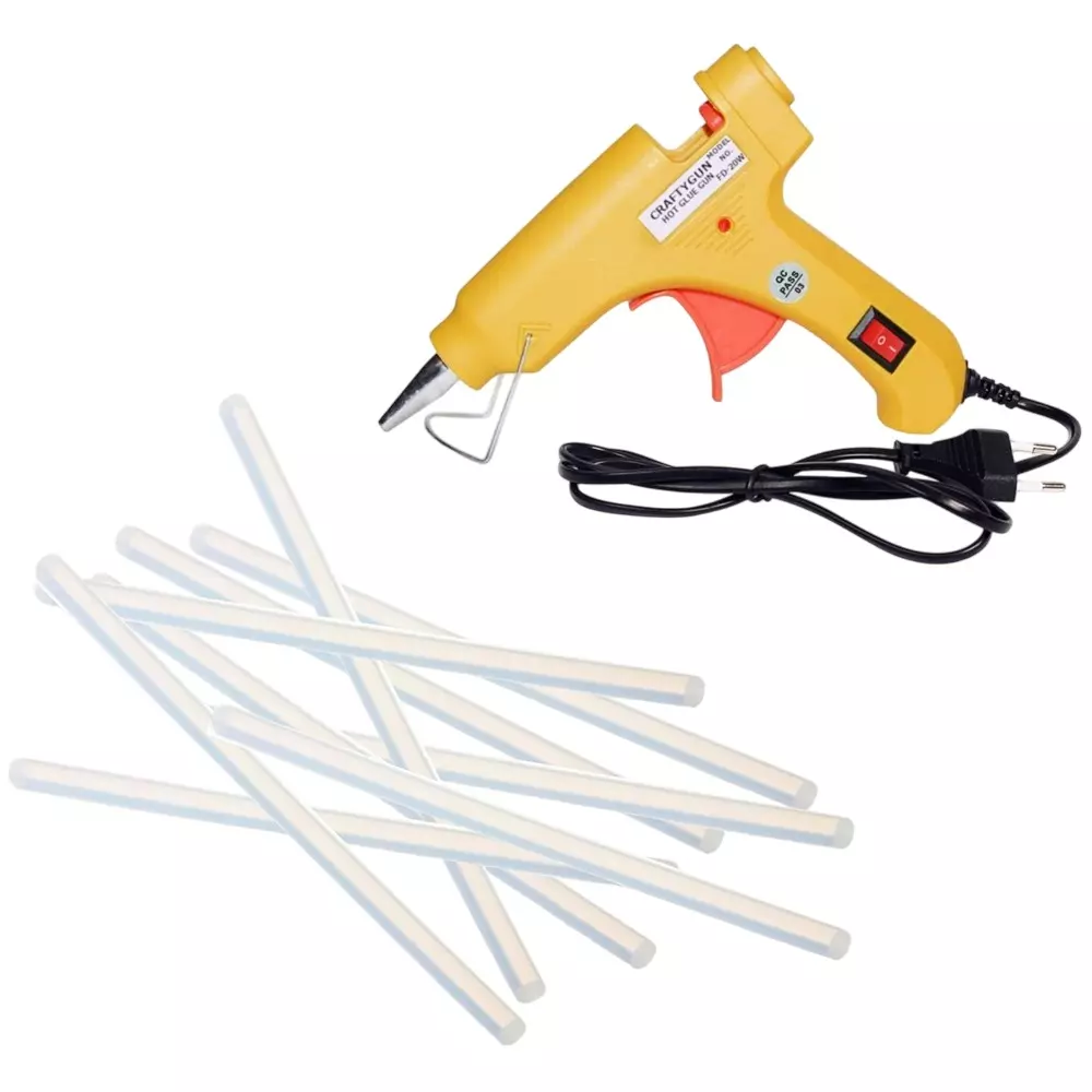CRAFTYGUN 20 W Glue Gun with 9 Sticks ON OFF Switch & Indicator 7 mm Stick Diameter Yellow, SH_(YEELOO)MINI-20WWT-9-ST