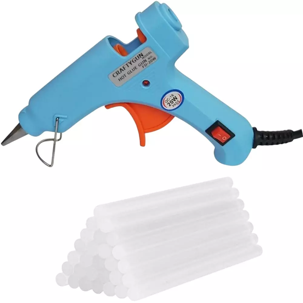 CRAFTYGUN 20 W Mini Glue Gun with 30 Sticks Sky Blue 7 mm Stick Diameter, SH_SSKYBLU--MINI-30-STKKS-20WT