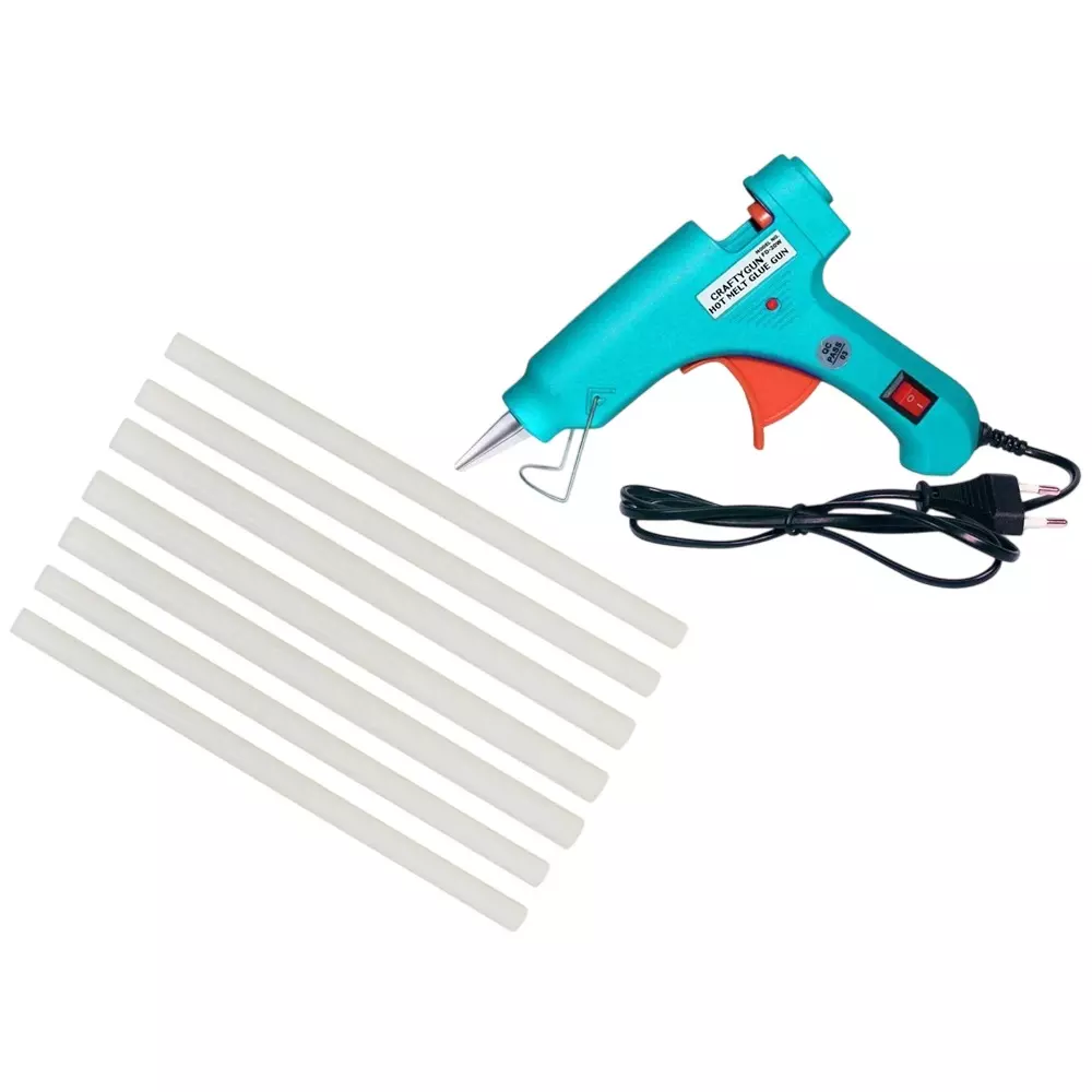CRAFTYGUN 20 W Mini Glue Gun with 7 Sticks Turquoise 7 mm Stick Diameter, SH_TURQISS--MINI-7-STKKS-20WT