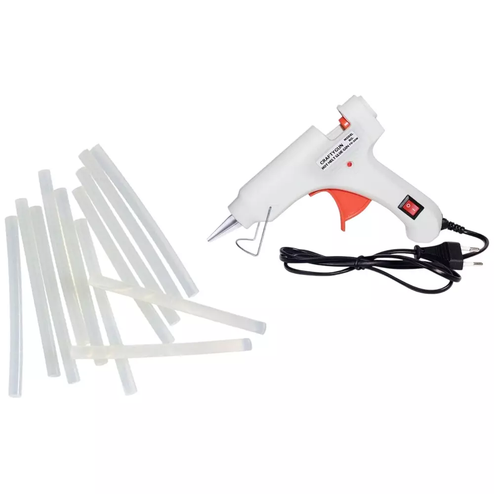 CRAFTYGUN 20 W Mini Glue Gun with 12 Sticks White 7 mm Stick Diameter, SH_WHHITEE--MINI-12-STKKS-20WT