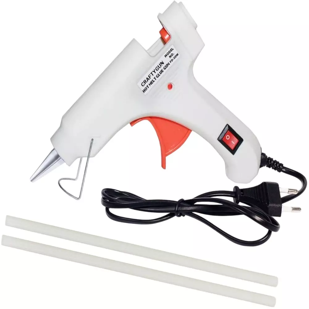 CRAFTYGUN 20 W Standard Temperature Mini Glue Gun with 2 Sticks White 7 mm Stick Diameter, WHHITEE--MINI-2-STKKS-20WT