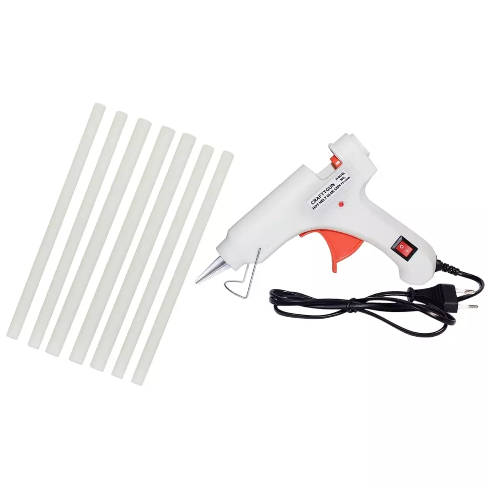 CRAFTYGUN 20 W Mini Glue Gun with 7 Sticks White 7 mm Stick Diameter, SH_WHHITEE--MINI-7-STKKS-20WT