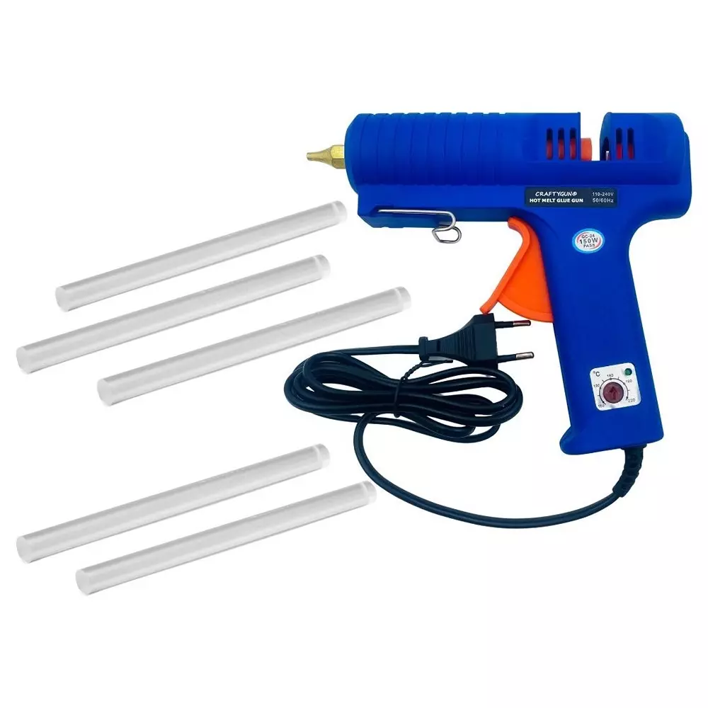 CRAFTYGUN 150 W Standard Temperature Glue Gun with 5 Stick Blue 11 mm Stick Dia., CRAFTYGUN (BLUE) (150 WATT) 5 STICKS