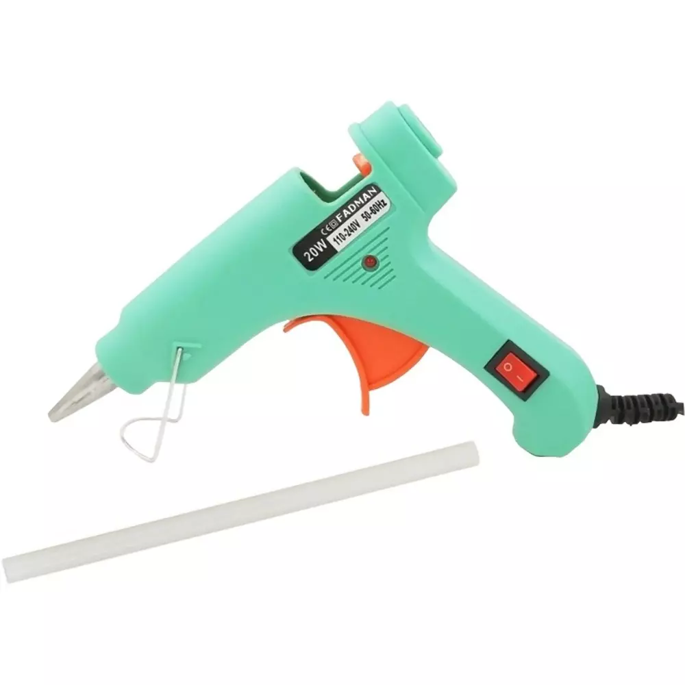 Fadman 20 W Standard Temperature Hot Melt Mini Glue Gun with 1 Stick Turquoise 7 mm Stick Dia., 0052-TURQUOISEMINI20WT-1ST
