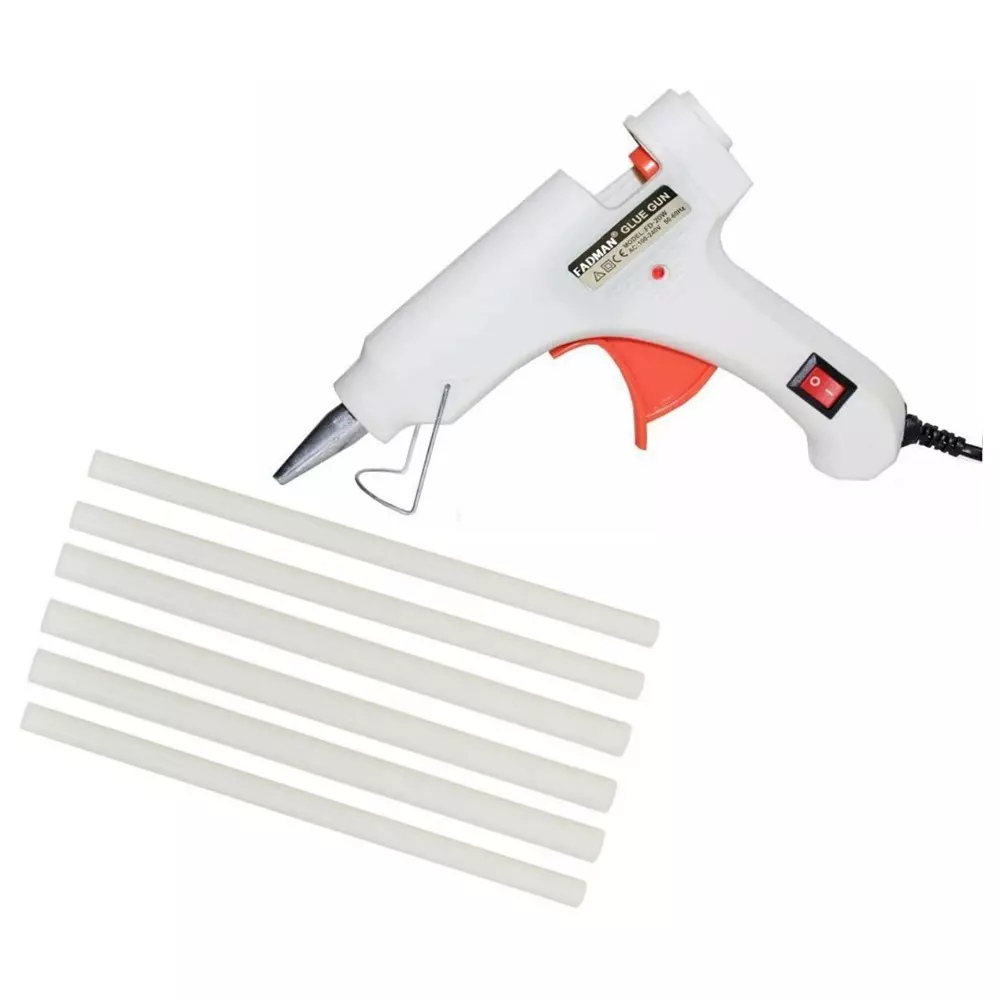 Fadman 20 W Standard Temperature Hot Melt Mini Glue Gun with 6 Stick White 7 mm Stick Dia., 38-Whitemini-20wt-6-St
