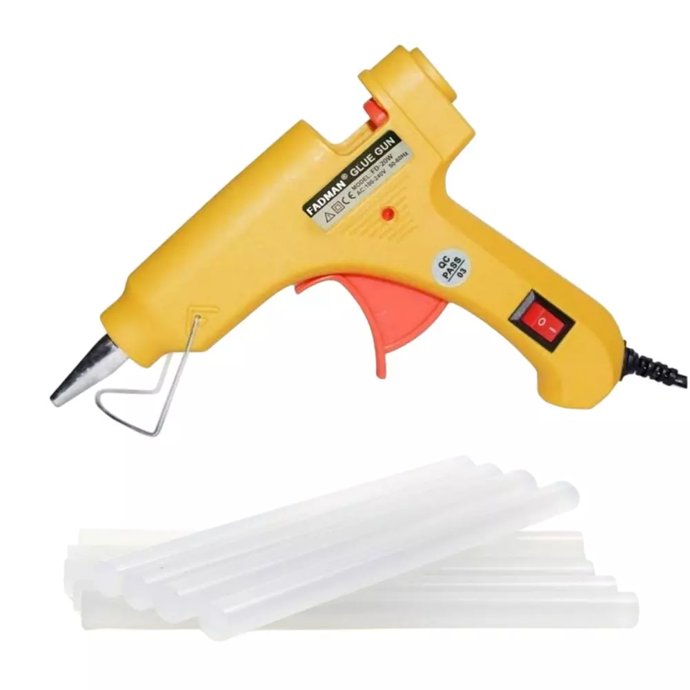 Fadman 20 W Standard Temperature Hot Melt Mini Glue Gun with 8 Stick Yellow 7 mm Stick Dia., 24-Yellowmini-20wt-8-St